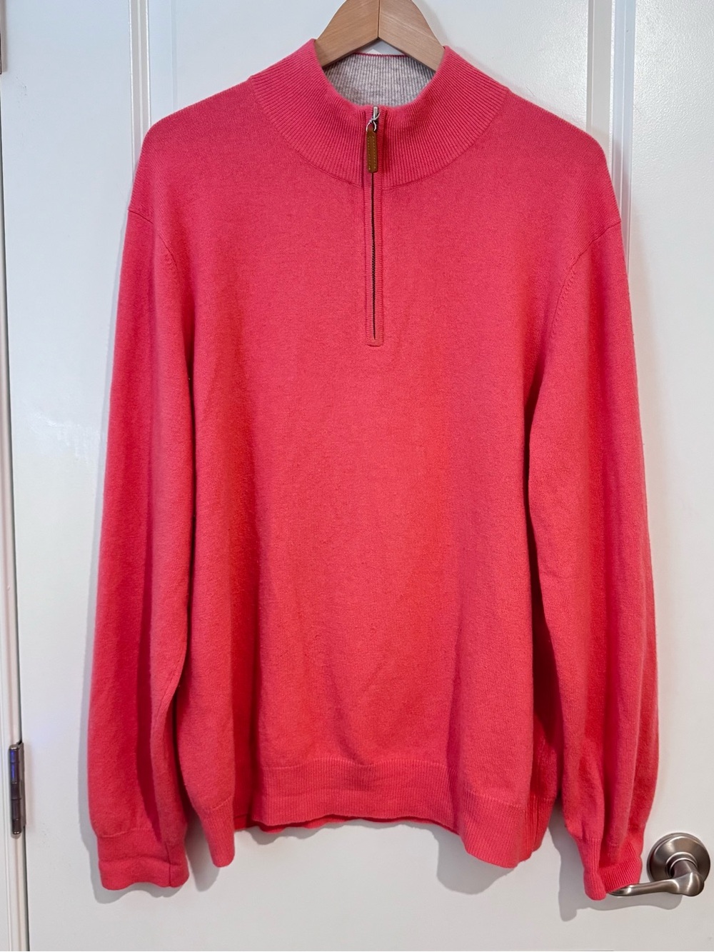 Lorenzo Uomo Sweater Men's XXL Quarter Zip Pink Extrafine Merino Wool Cashmere